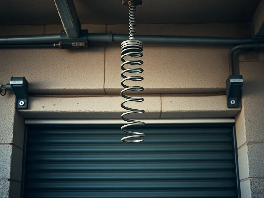 Broken torsion spring above a garage door opening